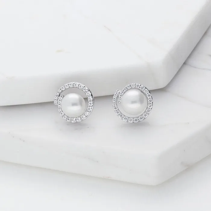 Solitaire Button Cultured Pearl Set in Sterling Silver BERRICLE Earrings