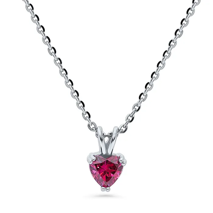 Solitaire Heart Red Heart CZ Necklace in Sterling Silver 07ct BERRICLE Necklaces Solitaire Heart Red Heart CZ Necklace in Sterling Silver 07ct BERRICLE Necklaces