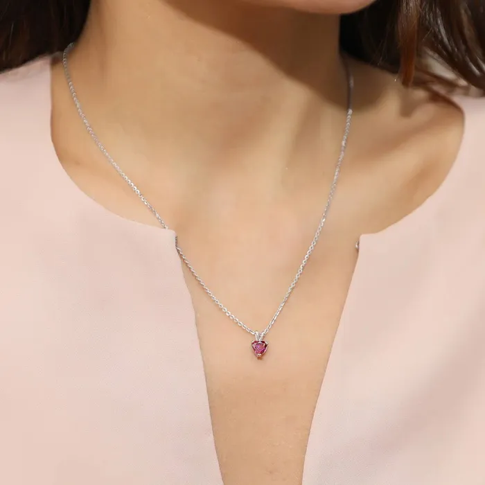 Solitaire Heart Red Heart CZ Necklace in Sterling Silver 07ct BERRICLE Necklaces