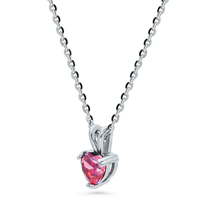 Solitaire Heart Red Heart CZ Necklace in Sterling Silver 07ct BERRICLE Necklaces