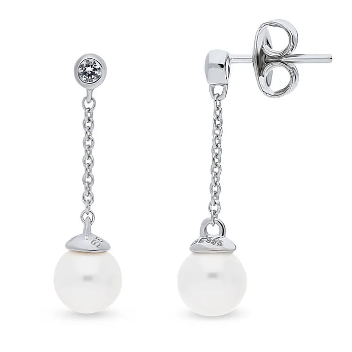 Solitaire Imitation Pearl Earrings in Sterling Silver BERRICLE Earrings