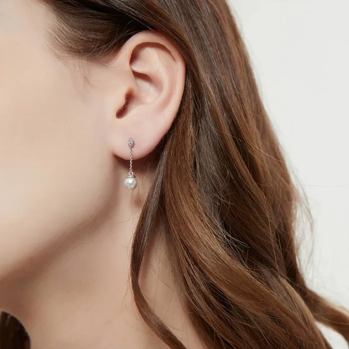 Solitaire Imitation Pearl Earrings in Sterling Silver BERRICLE Earrings