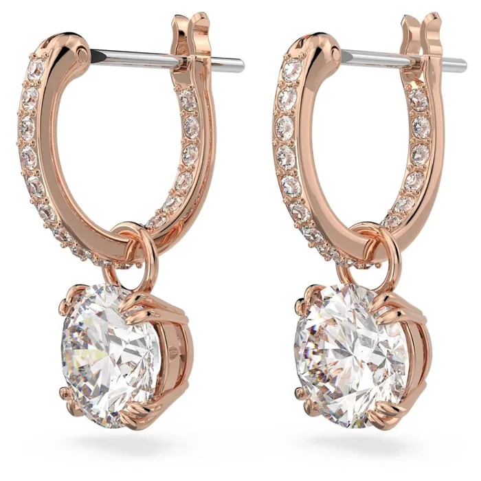 Swarovski Constella Drop Earrings Round cut White Rose goldtone plated ONE SIZE Swarovski Earrings