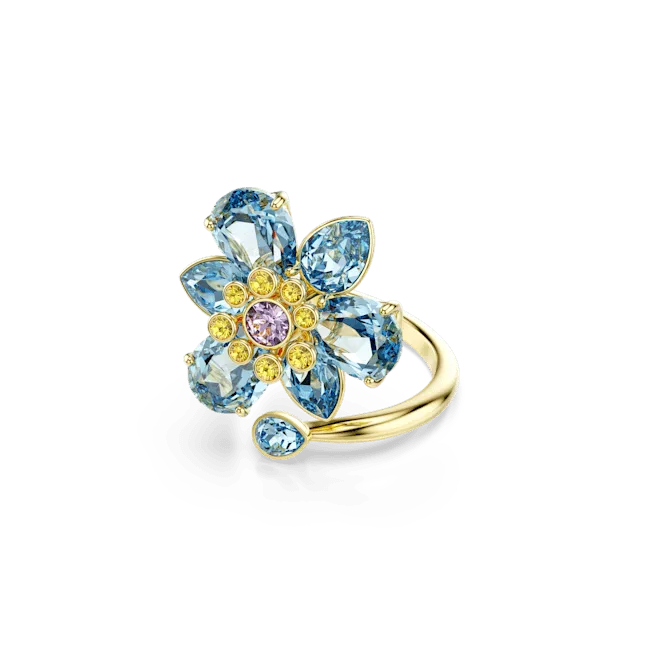 Swarovski Idyllia Open Ring Mixed Cuts Flower Blue GoldTone Plated Swarovski Rings Swarovski Idyllia Open Ring Mixed Cuts Flower Blue GoldTone Plated Swarovski Rings