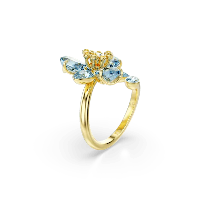 Swarovski Idyllia Open Ring Mixed Cuts Flower Blue GoldTone Plated Swarovski Rings Swarovski Idyllia Open Ring Mixed Cuts Flower Blue GoldTone Plated Swarovski Rings
