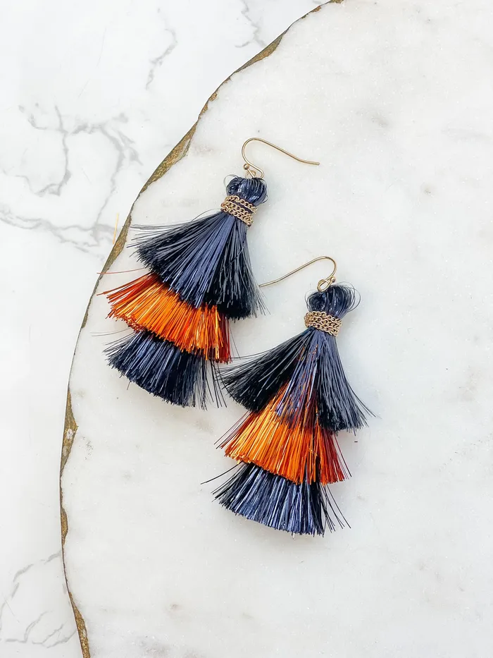 Tinsel Tiered Tassel Earrings Navy Orange Prep Obsessed RNK Earrings