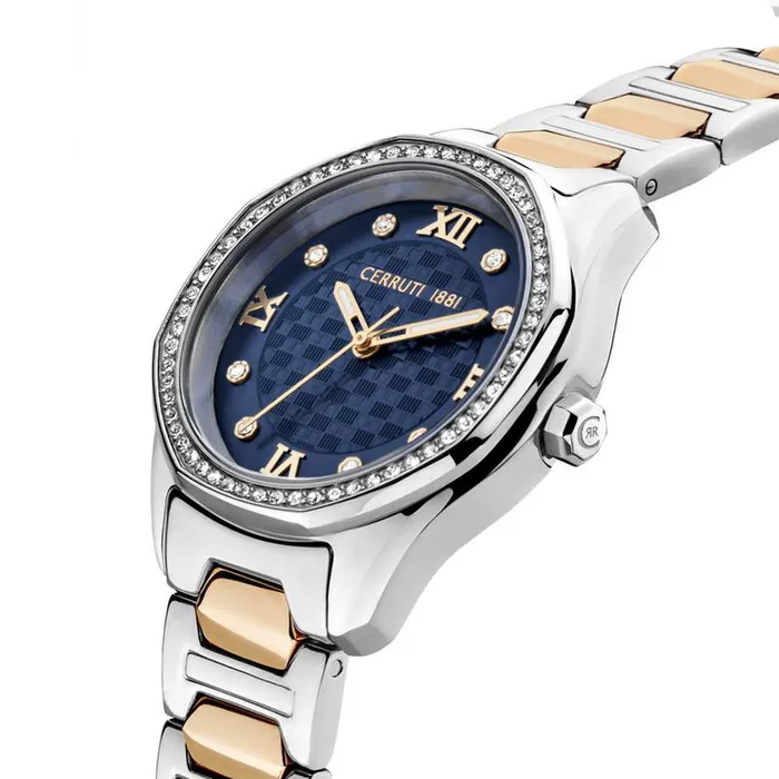 Watches Cerruti 1881 BRETAGNA Womens Navy Blue Dial SilverRose Gold Watch Cerruti