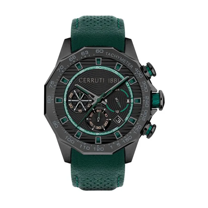 Watches Cerruti Molveno Mens Green Leather Chronograph Watch Cerruti