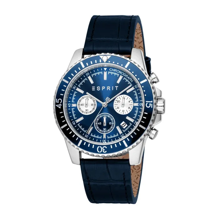 Watches ESPRIT Hudson Chronograph Gents Dark Blue Dial Silver Stainless Steel Case Blue Leather Strap Watch Esprit Watches ESPRIT Hudson Chronograph Gents Dark Blue Dial Silver Stainless Steel Case Blue Leather Strap Watch Esprit